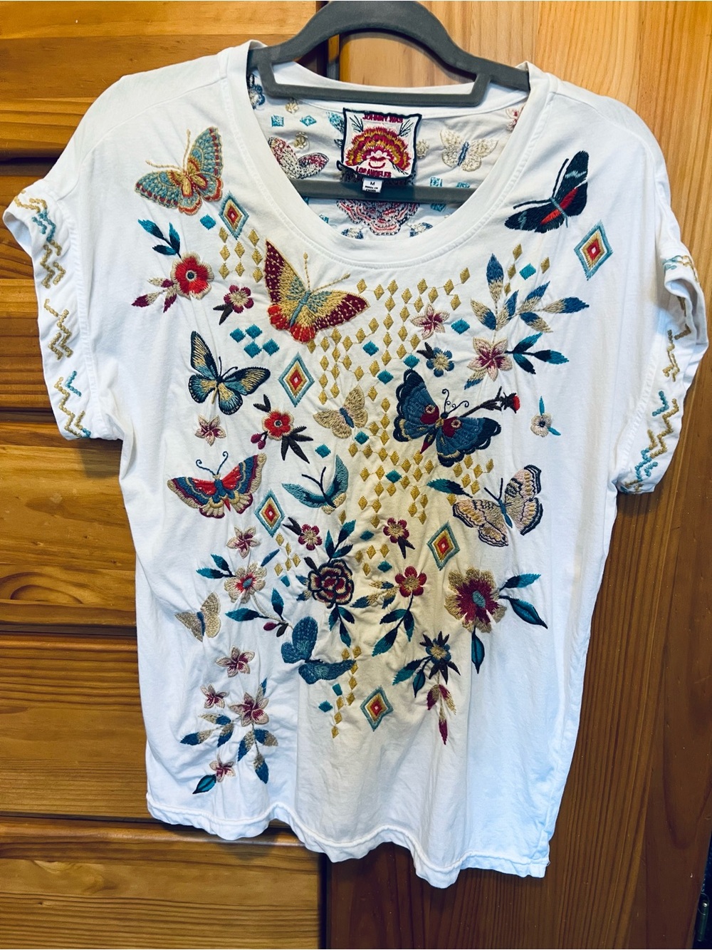 Johnny Was Mariposa Embroidered Butterfly Floral Tee